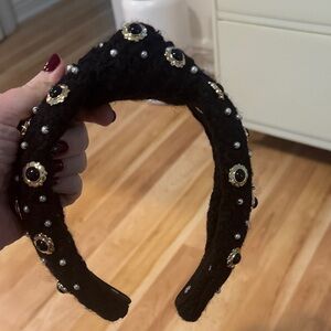 Lele Sadoughi Black Headband with Gold and Silver Details